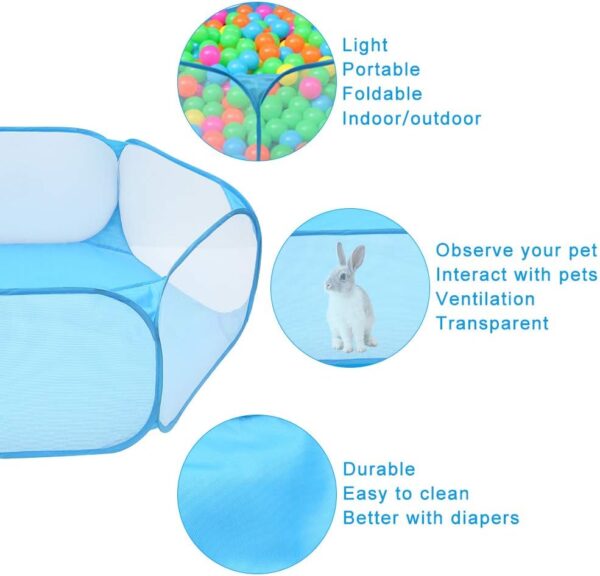 summerkimy Small Animals Cage Tent Breathable Transparen Foldable Pet Playpen Pop Open Exercise Fence Portable Yard Outdoor Indoor for Hamster,Guinea Pig,Rabbits, Chinchillas and Hedgehogs(Blue) - Image 3