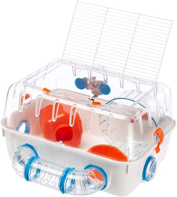 Ferplast COMBI 1 Innovative Hamster Cage - Customizable Habitat, Tunnel System - Interactive Transparent Design, Exercise Wheel & Accessories - Tubes Connect&Play, 40.5x29.5xh22.5 cm - Image 4