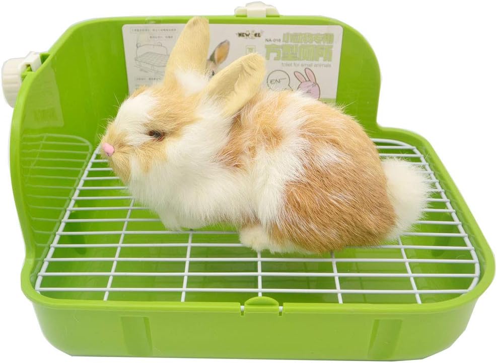 SunshineBio Rabbit Litter Box Toilet for Small Animal Bunny Rabbits Guinea Pig Galesaur Ferrets Corner Litter Pan Potty Trainer with Stainless Steel Panel Small Pets Cage Toilet Bedding Box (Green) - Image 2