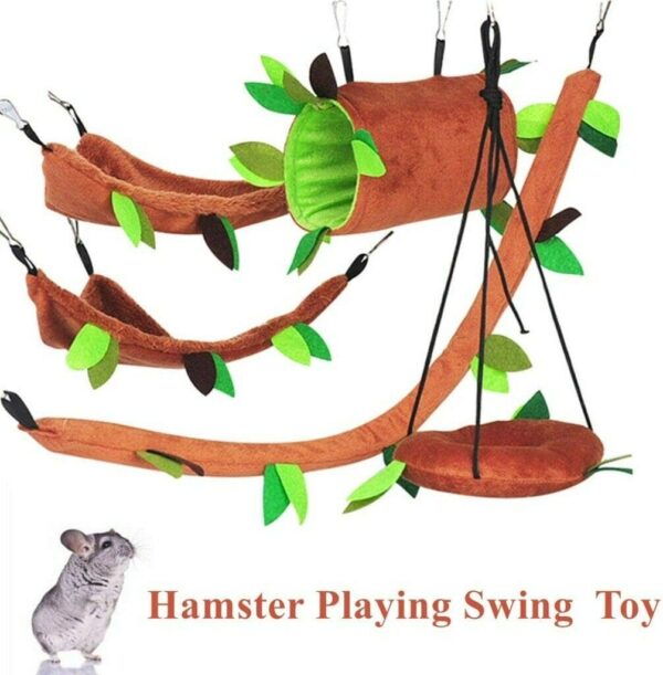 5PCS Hamster Hammock Rat Hanging Bed House Guinea Pig Nest Cage Toy Accessories Forest Pattern Cage Toys Accessories Leaf Hanging Tunnel and Swing for Small Animal Glider Squirrel Playing Sleeping - Image 3