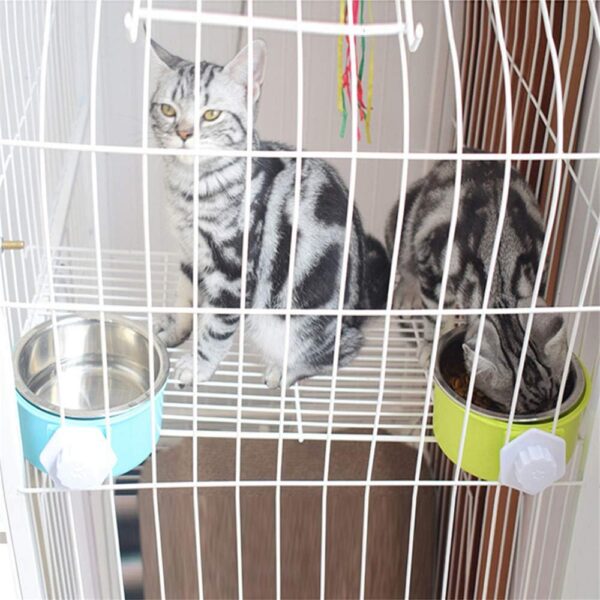 SLSON Pet Crate Bowls 2 Pack Dog Cage Hanging Bowl Removable Double Feeding Bowls for Pet Stainless Steel and Plastic Feeders for Dogs Cats Small Animals, Blue and Green - Image 7