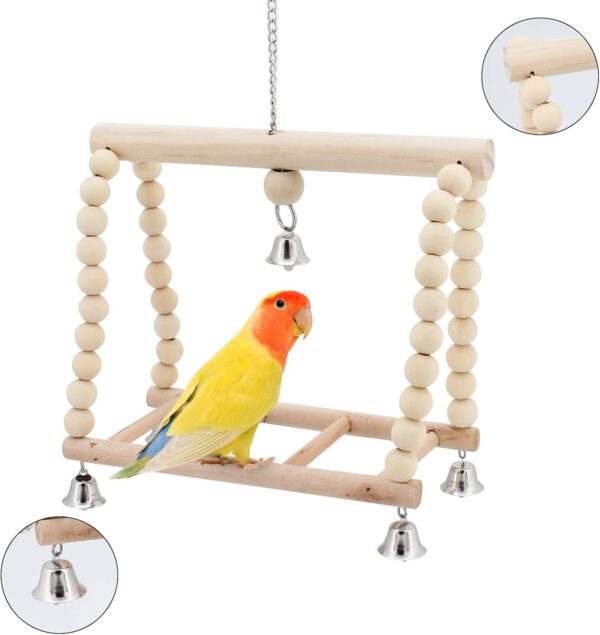 Seahelms 8Pcs Parrot Toys Birds Budgie Cage Toys Cockatiel Bird Chewing Natural Wood Hammock Hanging Bell Bird Cage Swing Toys for Cockatiel, Finches,Small Parakeets, Budgie and Macaws (log) - Image 5