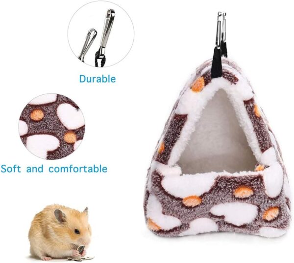 NganSuRong Hammock Nest Hamster Ferret Rat Mice Squirrel Pet Bird Bed Toy Warm Mini House Cave Hanging Cage Coffee (S(14 * 12CM)) - Image 4