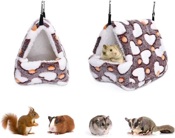NganSuRong Hammock Nest Hamster Ferret Rat Mice Squirrel Pet Bird Bed Toy Warm Mini House Cave Hanging Cage Coffee (S(14 * 12CM)) - Image 3
