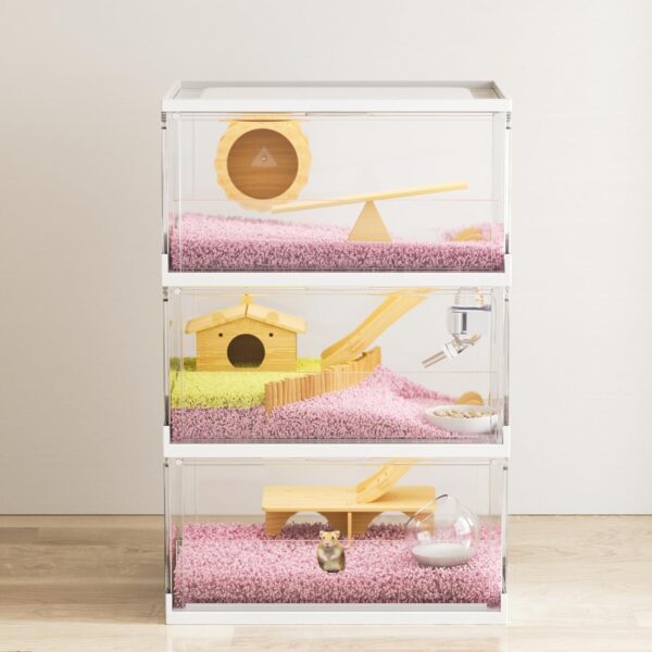 7 in 1 Transparent Hamster Cage,3-Layer Large Hampster Cage with Accessories & Toys, Small Animal Cages Habitat,for Hanster 3.5 Inches for Dwarf Hamsters,Syrian Hamster,Mice,Gerbils(15"*11"*25.1")