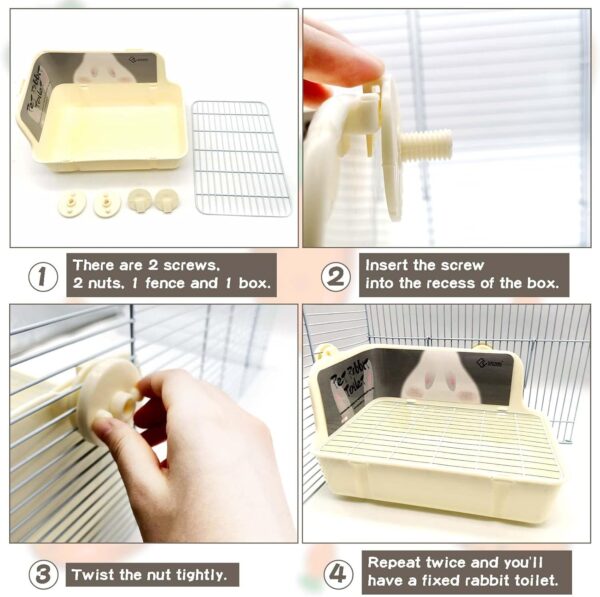 Tfwadmx Rabbit Litter Box Bunny Corner Litter Pan Pet Bedding Litter Box with Grate Small Animal Toilet Potty Trainer for Rabbit Bunny Chinchilla Guinea Pig Ferret (White) - Image 3