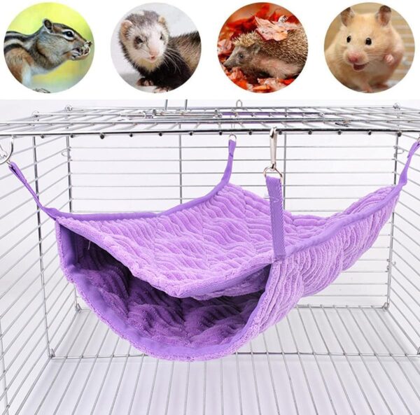 Small Animal Hammock, Ferret Hammock Bed, Hammock and Tunnel Cage Suit for Rat,Hamster, Squirrel, Sugar Glider, Guinea Pigs Ferret Accessories,Hanging Hideout Tunnel Tube Toy for Cage (Purple) - Image 4