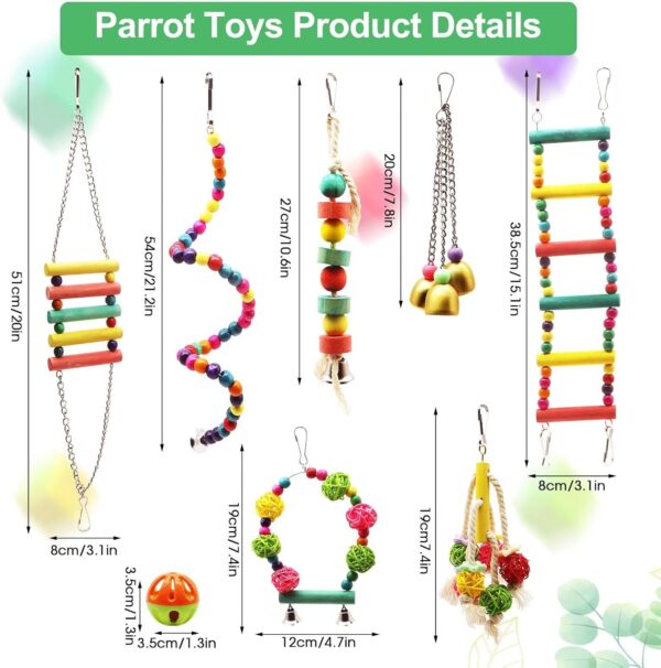 MQUPIN Bird Parrot Toys 12 Pack,Budgie Toys Parrots Cage Toys Hanging Swing Climbing Shredding Perches Toys Ladders Sepak Takraw Parrot Bite Toy Cockatiel Toys for Parakeet Budgerigar - Image 3