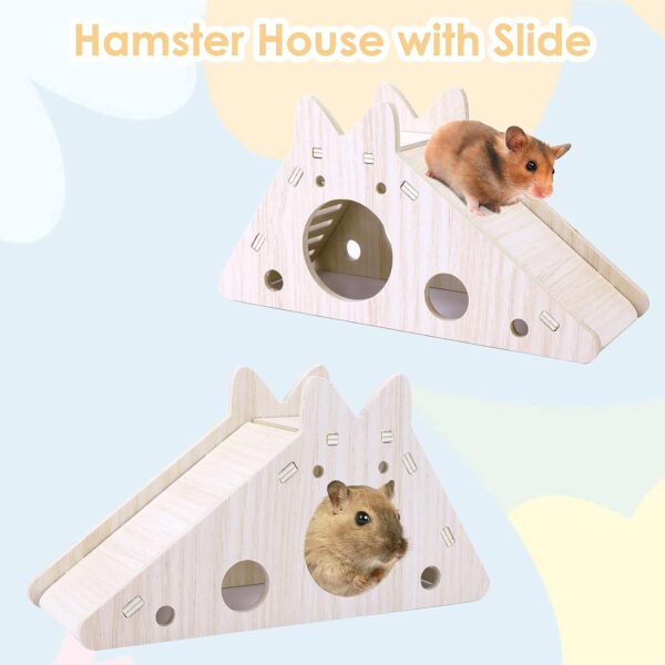 TIESOME Hamster House with Ladder and Slide, Wooden Hamster Play Toys Hideout Hut Gerbil Rat Hideaway Small Animal Activity Toy DIY Hamster Cage Accessories for Small Pets - Image 2