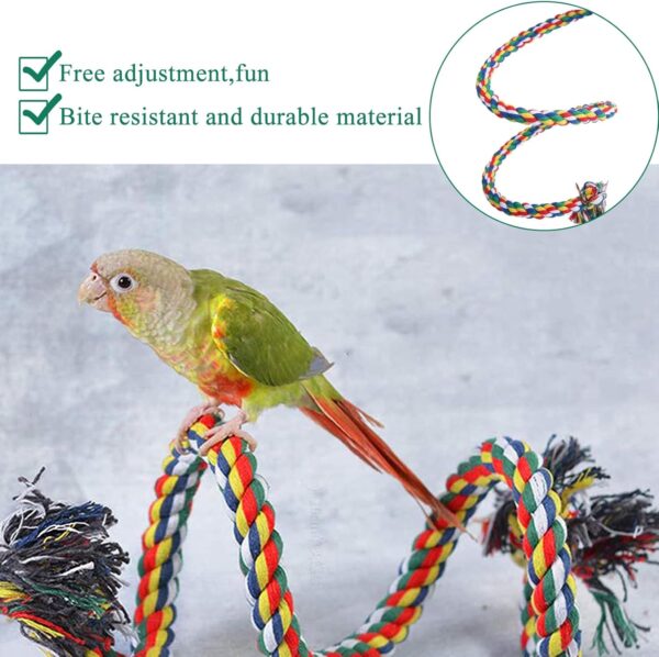 Parrot Perch, Spiral Colorful Budgie Toys Cotton Rope Cockatiel Toy Bird Swing Birdcage Perches Chewing Standing Hanging Perch with Bell (100CM) - Image 4
