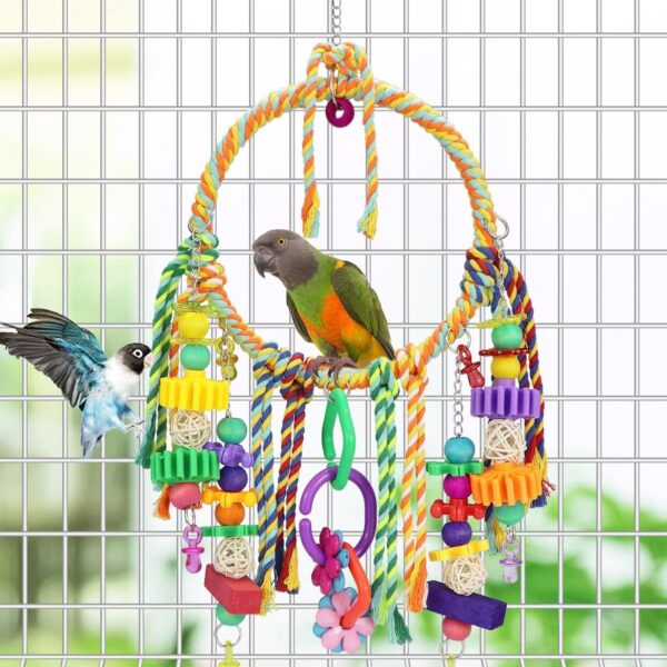 TeTupGa Bird Toy,Bird Swing Toys Hanging Cotton Rope Rings Parrot Perch with Colorful Chewing Toys for Cockatiel, Lovebirds, Finches, Parakeets, Conure and Small Birds - Image 7