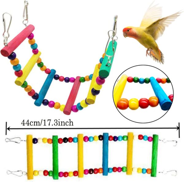7 Pcs Bird Budgie Toys, ESRISE Hanging Bell Pet Bird Cage Hammock Swing Climbing Ladders Toy Wooden Perch Mirror Chewing Toy for Conures, Love Birds, Small Parakeets, Cockatiels, Parrot (Muliti-B) - Image 4