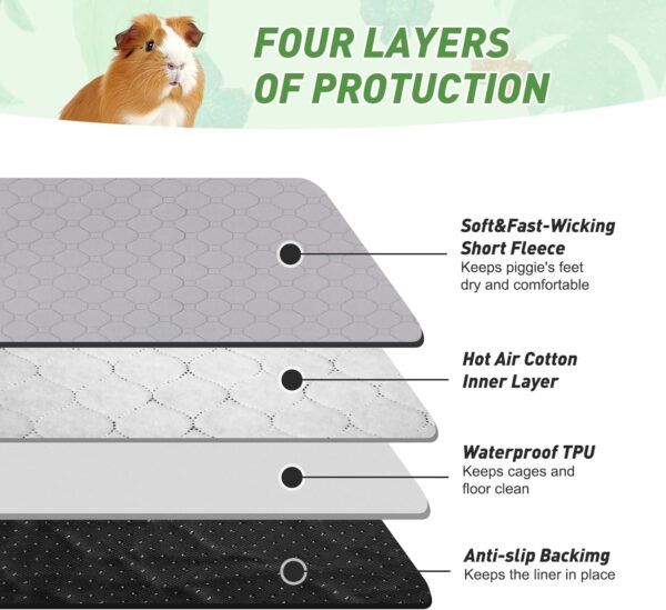 Guinea Pig Cage Liners, LWYMX 24''X72'' Washable Guinea Pig Pee Pads, Non Slip Reusable Super Absorbent Guinea Pig Training Mat Bedding Fleece for Small Animals Hamster Rabbit Chinchilla Rat, 2Pack - Image 4