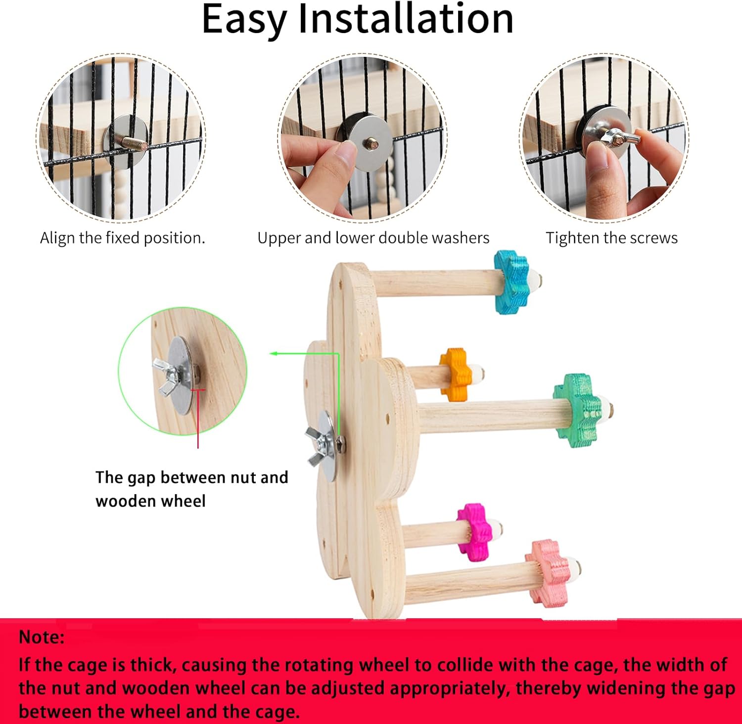 TeTupGa Wooden Parrots Ferris Wheel Toy with Perches, Bird Toy Rotating Perch Toy, Hanging Bird Stand Cage Accessories for Parakeet Parrot, Cockatiel, Budgerigar,Conure, Lovebirds - Image 6
