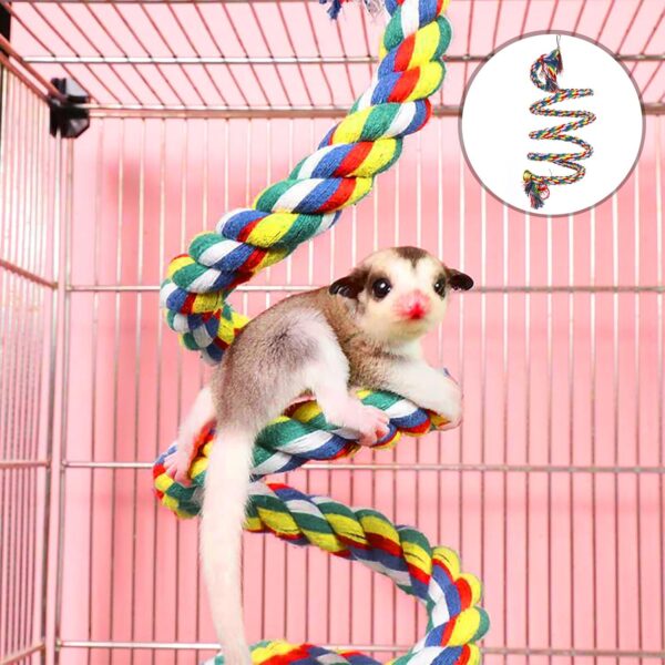 Parrot Perch, Spiral Colorful Budgie Toys Cotton Rope Cockatiel Toy Bird Swing Birdcage Perches Chewing Standing Hanging Perch with Bell (100CM) - Image 6
