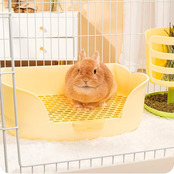 Large Rabbit Litter tray for Cage, Small Animal Litter Pet Toilet Potty Trainer Corner Litter Bedding Box Pet Pan for Adult Guinea Pigs, Chinchilla, Ferret, Galesaur (Yellow) - Image 2