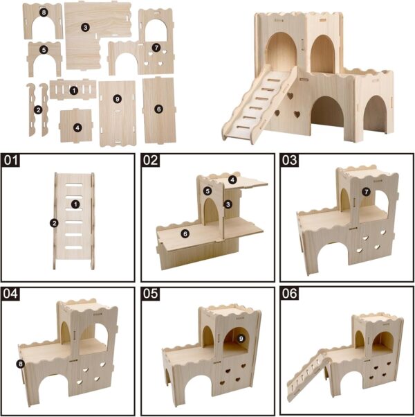 TOKAYIFE Hamster House, Wooden Pet Small Animal Hideout Hut, Natural Living House Cage Décor for Syrian Hamsters Dwarf Hamster Gerbil Rat Chipmunk (MZ-135) - Image 5