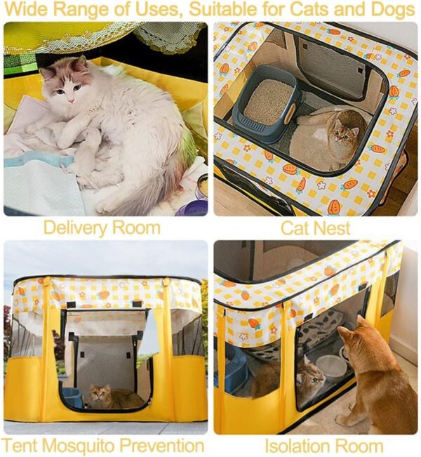 Foldable Pet Playpen Portable Kennel Cage for Puppy Dog Kitten Cat, Indoor/Outdoor Pop up Pet Tent Fence (M,Yellow) - Image 5