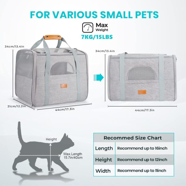 Morpilot Cat Carrier, Airline Approved Pet Carrier, Portable Dog Bag Carrier, Breathable Small Pet Carrier Travel Cage with Adjustable Shoulder Strap and Pet Bowl Light Grey - Image 2