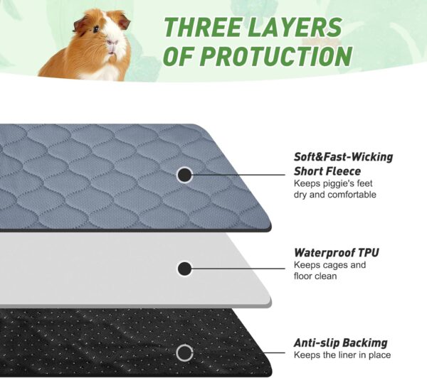 Guinea Pig Cage Liners, LWYMX 48''X48'' Washable Guinea Pig Pee Pads, Non Slip Reusable Super Absorbent Guinea Pig Training Mat Bedding Fleece for Small Animals Hamster Rabbit Chinchilla Rat, 2Pack - Image 4