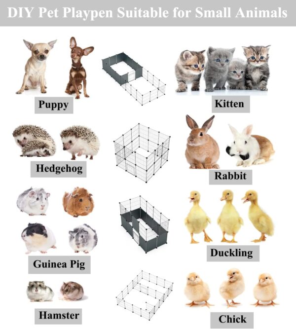 LANGXUN Pet Panels, Metal Wire Storage Cubes Organizer, DIY Small Animal Cage for Rabbit, Guinea Pigs, Puppy | Pet Products Portable Metal Wire Yard Fence (12 Metal Panels + 12 Plastic Panels) - Image 7
