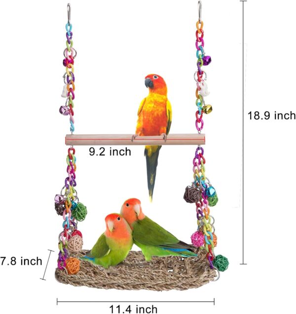 TeTupGa Bird Swing Toys with Wood Perch, Seagrass Woven Parrot Platform Bird Climbing Hanging Hammock Bird Perch Stand Chewing Toy for Parakeets,Budgie, Conure, Cockatiel,Lovebird - Image 7