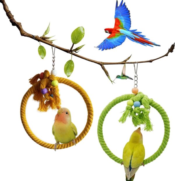 2 PCS Kuivoo Bird Swing Cotton Rope Ring, Bird Parrot Perches for Cage,Cage Hanging Bite Resistance Toys,Bird Stand Soft Ring Bed for Budgie,Cockatiel,Canary,Parakeet,Love-bird,Conures - Image 4