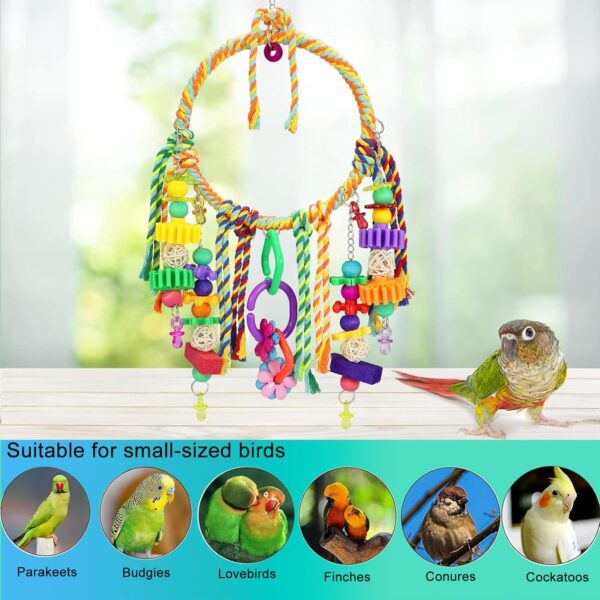 TeTupGa Bird Toy,Bird Swing Toys Hanging Cotton Rope Rings Parrot Perch with Colorful Chewing Toys for Cockatiel, Lovebirds, Finches, Parakeets, Conure and Small Birds - Image 6
