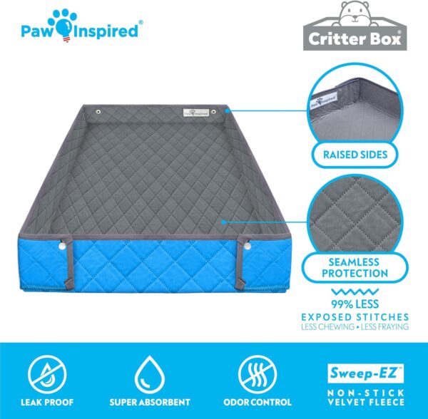 Paw Inspired Critter Box Washable Cage Liner, Reversible Fleece Bedding with Raised Sides for Guinea Pigs and Other Small Animals (C&C 2x4, Gray/Blue) - Image 6