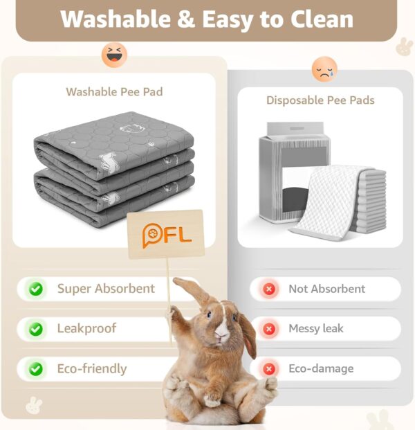 PICK FOR LIFE 2 Packs Guinea Pig Cage Liners Washable Reusable Guinea Pig Pee Pad, Waterproof Fast Absorbent Guinea Pig Mat Non-Slip Bedding for Small Animal Chinchilla Rabbit Hamster Puppy 60x120 cm - Image 5