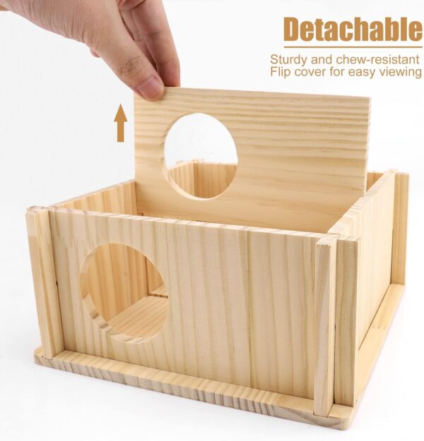 Hamster Wood House 2 Chambers Guinea Pig House for Cage Pet Wooden House Small Animal Habitat Décor Natural Wooden Hamster Hideaway House Wood Cabin for Small Pets Chinchilla Rat Gerbils Square - Image 3