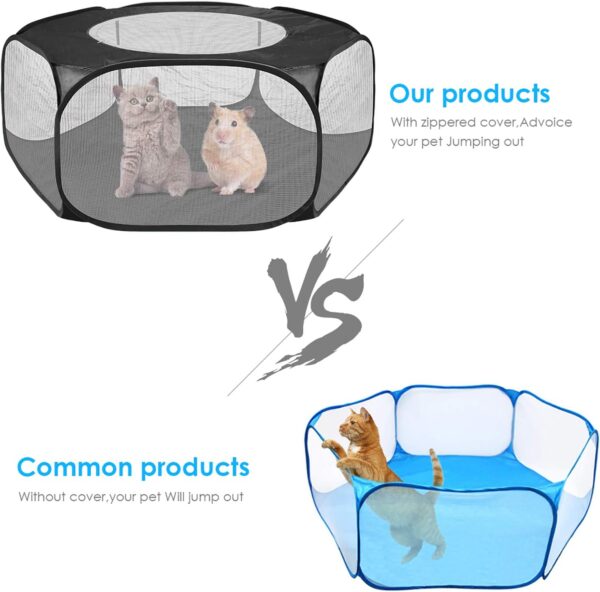 Small Animals Playpen Tent Cage, Pet Tent Pop Up Pet Playpen with Top Cover, Portable Dog Cat Play Pen for Guinea Pig, Puppy, Kitten, Rabbits, Hamster, Chinchilla, Hedgehogs (Black) - Image 7