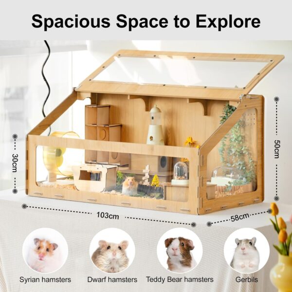 MEWOOFUN Wooden Hamster Cage with Oblique Opening Cage Door, Hamster House Habitat,Climbing Ladder, Hamster House for Gerbils Syrian or Other Small-Sized Pets. Small Animal Cage 103x58.6x61.3CM - Image 2