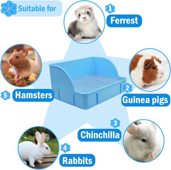 MUYG 12Pcs Rabbit Litter Box for Cage, Bunny Potty Trainer Corner Guinea Pig Plastic Square Grate Toilet, Pet Bedding Litter Box for Small Animal Ferret Hamster Hedgehog (Blue) - Image 7
