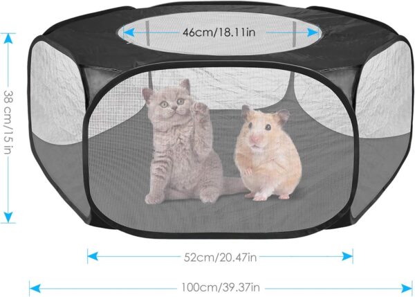 Small Animals Playpen Tent Cage, Pet Tent Pop Up Pet Playpen with Top Cover, Portable Dog Cat Play Pen for Guinea Pig, Puppy, Kitten, Rabbits, Hamster, Chinchilla, Hedgehogs (Black) - Image 8