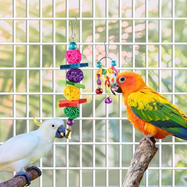 Pethee 8 Pack Budgie Toys Bird Toys Set Bird Swing Chew Toys Bells Hanging Mirror Climbing Ladders Wooden Chewing Toy for Parrot Conure Cockatiel Lovebird Parrotlet - Image 7