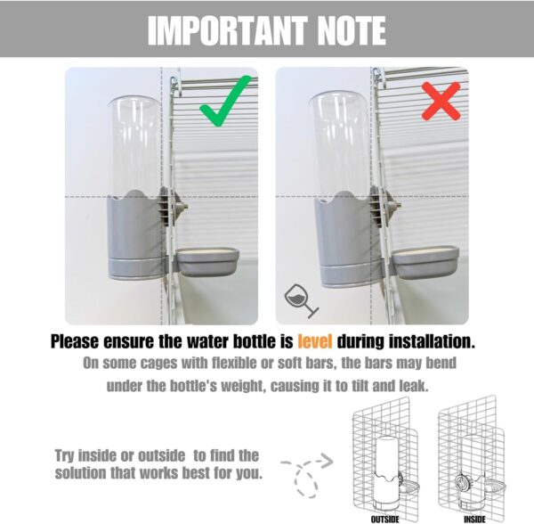 TOKAYIFE Pet Water Bottle for Cage Crate 500ml Rabbit Water Bottles Non-Drip Automatic Kettle Small Animal Water Bottle for Bunny Chinchilla Hedgehog Squirrel Ferret (Grey) - Image 2