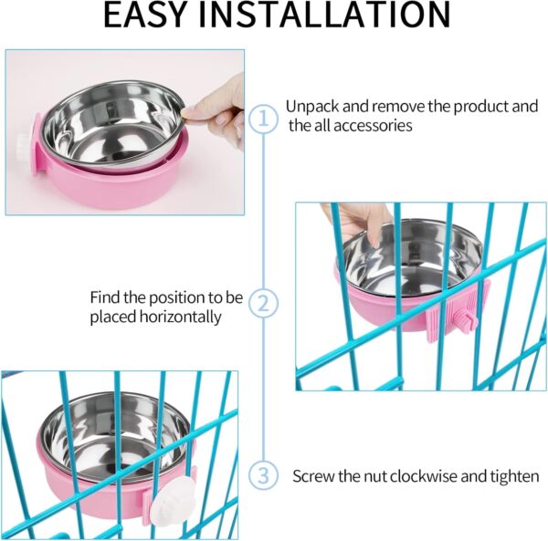 Joyoldelf Dog Bowls, 2-in-1 Pet Hanging Bowl for Crates & Cages, Removable Stainless Steel Dog Water Bowls with Plastic, Puppy Feeder Food Water Bowl for Small Dogs, Cat, Rabbit, Bird, Hamster - Image 4