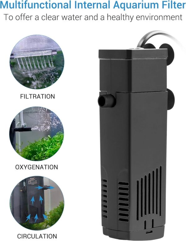 NICREW Fish Tank Filter, Internal Aquarium Filter for Small Tank, Coldwater or Tropical Aquariums, Up to 20L Black - Image 3