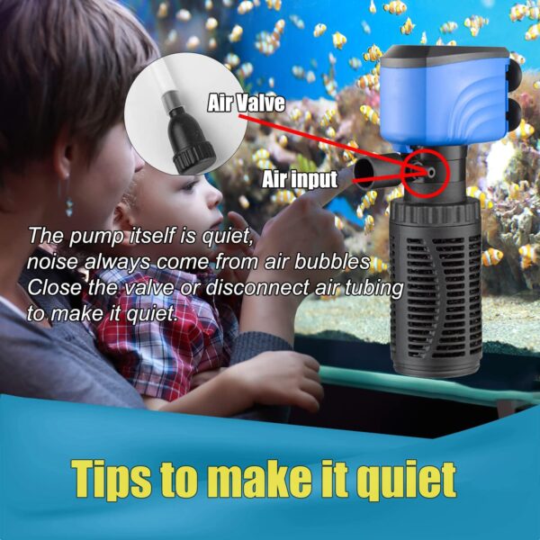 Craftsboys Fish Tank Filter, Silent Internal Aquarium Filter, Clean Water, Air Pump, Make Waves (4W-450L/H, Black) - Image 3