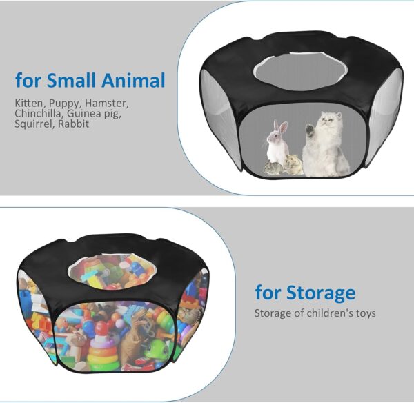 Small Animal Playpen Foldable Pet Tent Fence Cage with Zippered Cover Breathable Transparent Pop Up Pet Exercise Pen for Guinea Pig Rabbits Hamster Chinchillas Hedgehogs Kitten Puppy (Black) - Image 4