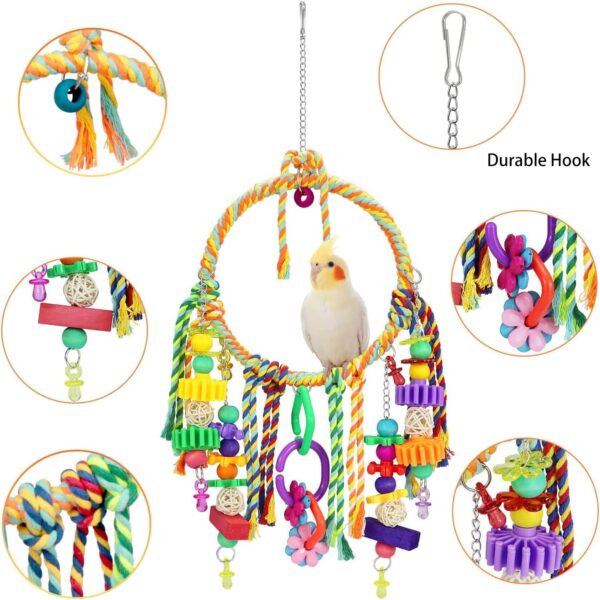 TeTupGa Bird Toy,Bird Swing Toys Hanging Cotton Rope Rings Parrot Perch with Colorful Chewing Toys for Cockatiel, Lovebirds, Finches, Parakeets, Conure and Small Birds - Image 3