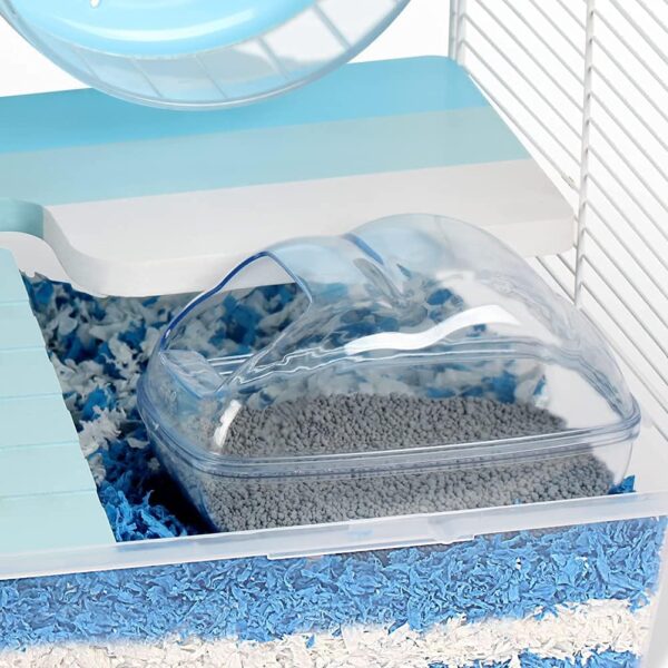 BUCATSTATE Large Hamster Sand Bath Container Transparent Clouds Hamster Bathroom with Scoop Set for Small Pet Animals Cage Accessories (L-BLUE) - Image 8