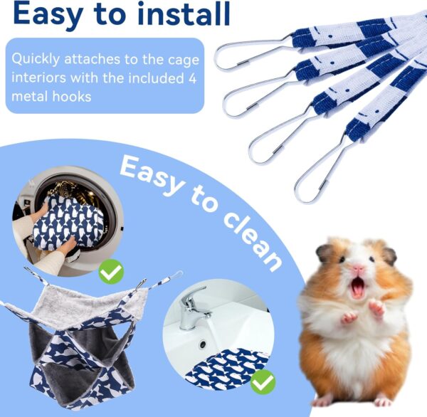 Vyuwast 2 Pack Hamster Hammock, Three-Tier Hanging Bed for Small Animals Guinea Pig Cage Accessories Bedding Warm Hammock for Parrot Ferret Squirrel Hamster Rat Playing Sleeping(Blue&Yellow) - Image 7