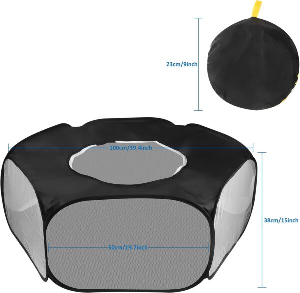Small Animal Playpen Foldable Pet Tent Fence Cage with Zippered Cover Breathable Transparent Pop Up Pet Exercise Pen for Guinea Pig Rabbits Hamster Chinchillas Hedgehogs Kitten Puppy (Black) - Image 7
