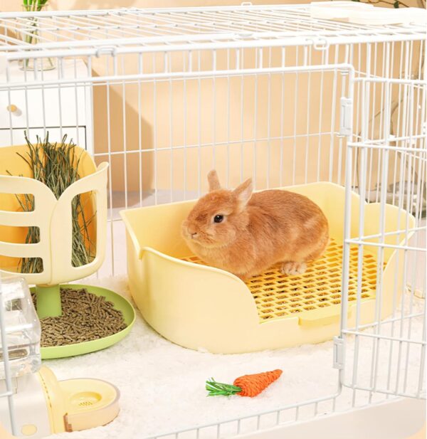 Large Rabbit Litter tray for Cage, Small Animal Litter Pet Toilet Potty Trainer Corner Litter Bedding Box Pet Pan for Adult Guinea Pigs, Chinchilla, Ferret, Galesaur (Yellow) - Image 5