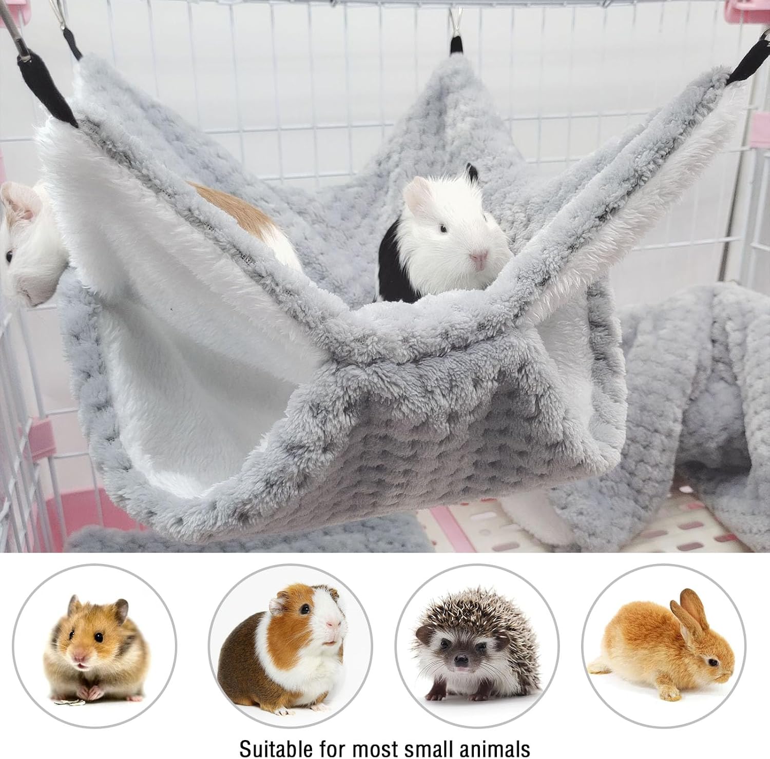 Yanmucy Rat Hammock Double-Layer Fleece Guinea Pig Hammock House Warm Soft Rat Hammocks for Cage Accessories Ferrets Hideout Ferret Hamster Hammock for Small Animal Playing Sleeping (grey) - Image 5