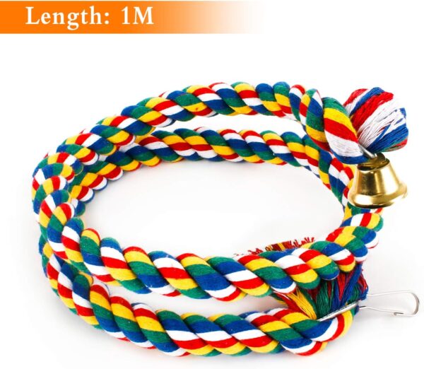 Ledoo Spiral Cotton Rope Bird Perch, Parrot Budgie Rope Spiral Perch, Parrot Budgie Rope, Spiral Perch Colorful Cotton Swing with Bell (100cm) - Image 5