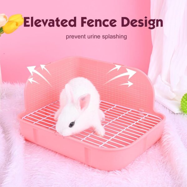 WYOK Rabbit Litter Box Toilet, Plastic Square Cage Box Potty Trainer Corner Litter Bedding Box Pet Pan for Small Animals, Rabbits, Guinea Pigs, Chinchilla, Ferret, Galesaur, 11.4 Inches (Pink) - Image 4