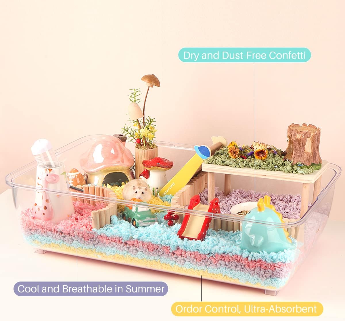 BUCATSTATE Hamster Paper Bedding, 2LBS/900g Dust-Free and Odor Control Paper Litter for Syrian Dwarf Hamsters Gerbils Mice Lemming Degus Reptile Birds (Pink) - Image 6